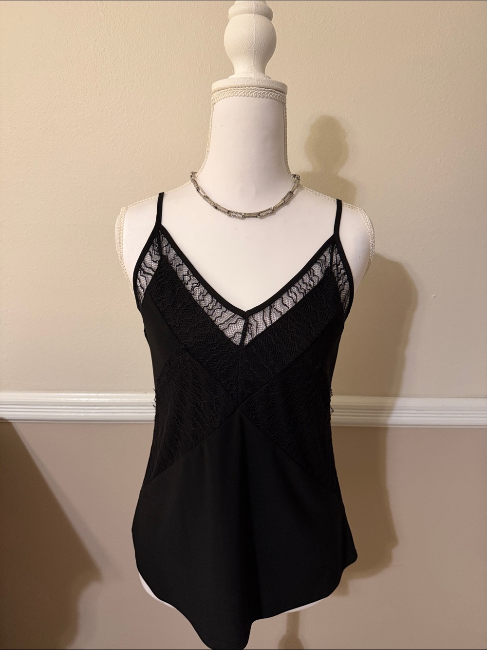 White House Black Market Black Lace-Panel Spaghetti Strap Cami